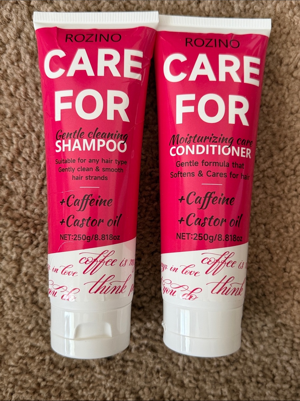 New ROZINO Care For Shampoo & Conditioner Set- Caffeine & Caster Oil 250g each